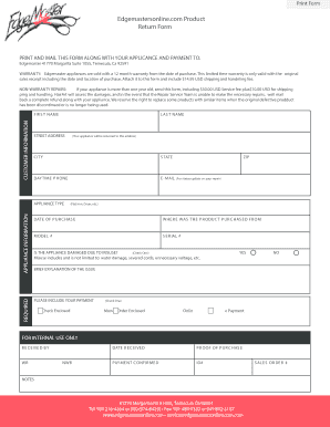 Edgemaster Product Return Form