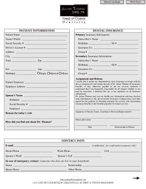 Dental Insurance Patient Information Form