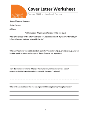 Cover Letter Worksheet