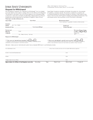 Iowa State University Request for Withdrawal Form