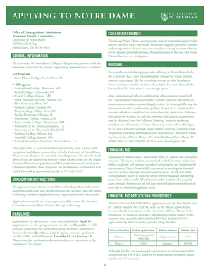 Notre Dame Transfer Admission Application