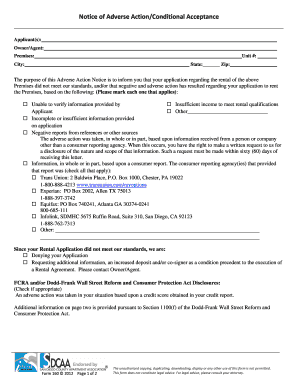 Notice of Adverse Action/Conditional Acceptance