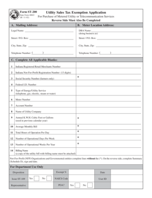 Indiana Utility Sales Tax Exemption Application