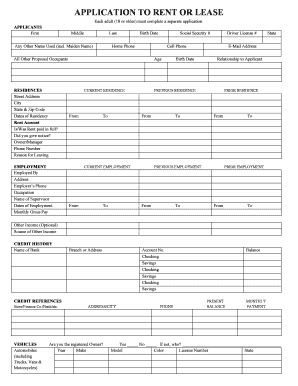 Application to Rent or Lease