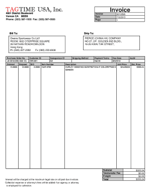SOP Blank Invoice Form - TAGTIME Inc ERP Login Page