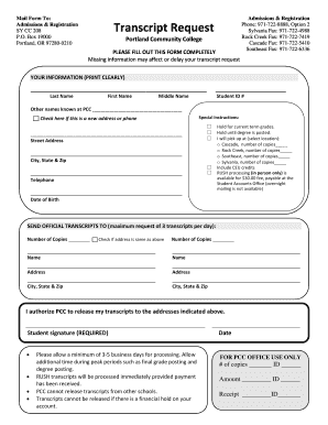 Portland Community College Transcript Request Form