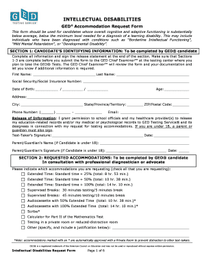 GED Accommodation Request Form for Intellectual Disabilities