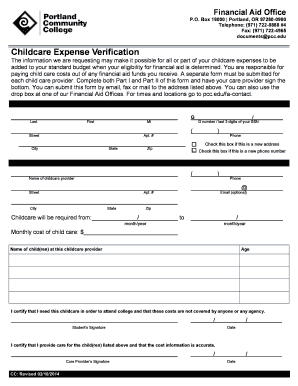 Childcare Expense Verification Form