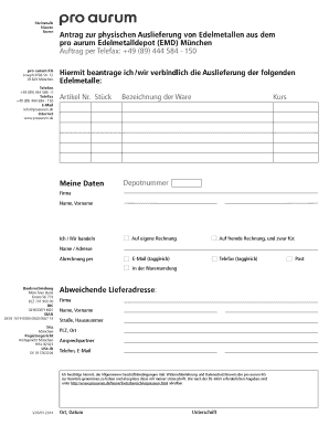 Antrag zur physischen Auslieferung von Edelmetallen