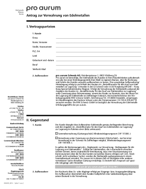 Antrag zur Verwahrung von Edelmetallen