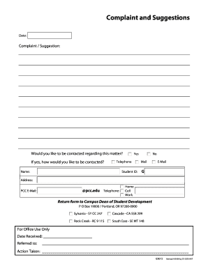 Complaint and Suggestions Form