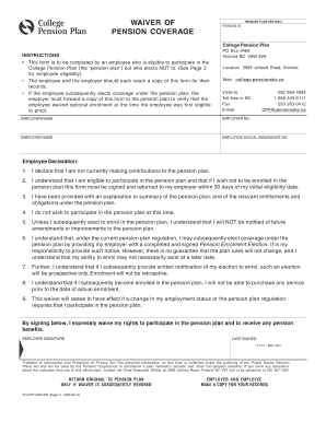 Pension Plan Waiver Form