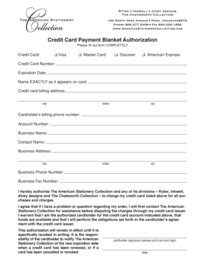 Credit Card Payment Blanket Authorization