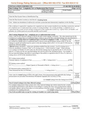 California Duct Leakage Test Installation Certificate