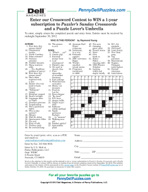 PennyDellPuzzles Crossword Contest Entry Form