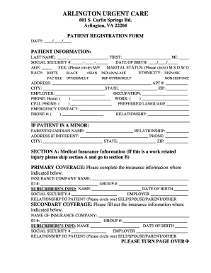 Arlington Urgent Care Patient Registration Form