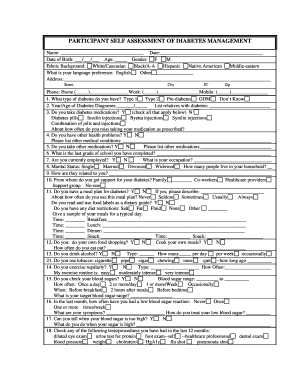 Participant Self Assessment of Diabetes Management