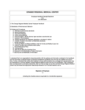 Employee Handbook Receipt and Job Description