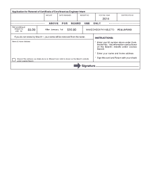 Engineer Intern Renewal Application
