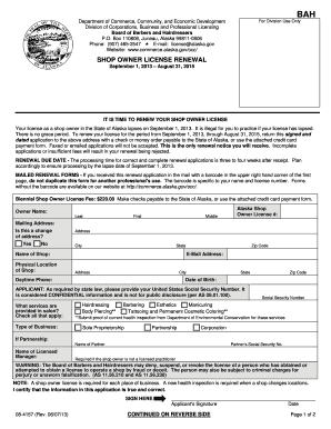 Alaska Shop Owner License Renewal
