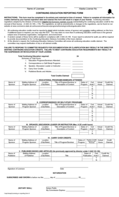 Alaska Continuing Education Reporting Form