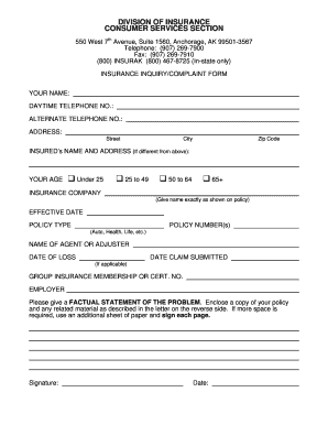 Alaska Insurance Inquiry/Complaint Form