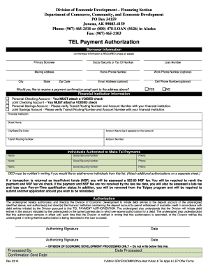 Alaska TEL Payment Authorization Form