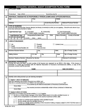 Managing General Agent Exemption Form - Alaska Department of ... - commerce state ak