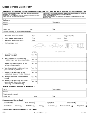 Motor Vehicle Claim Form