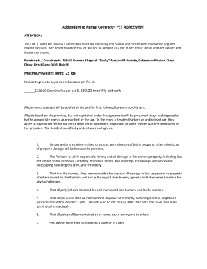 Pet Agreement Addendum to Rental Contract