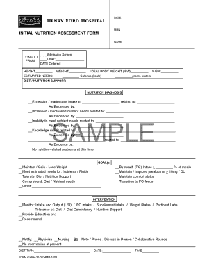 Henry Ford Hospital Nutrition Assessment Form