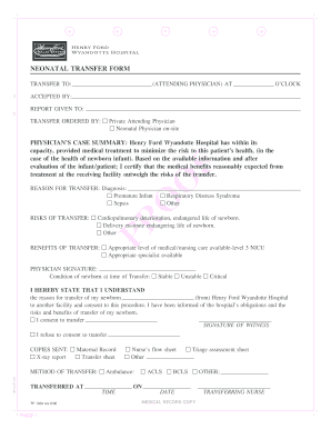 Neonatal Transfer Form