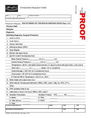 Physician's Request Form for Left Ventricular Assistance Device