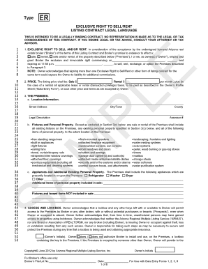 Arizona Exclusive Right to Sell/Rent Listing Contract