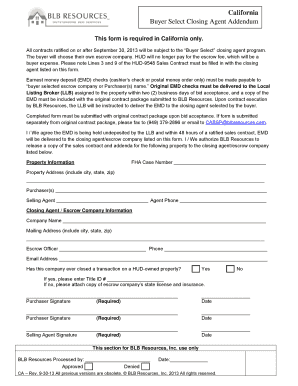 California Buyer Select Closing Agent Addendum