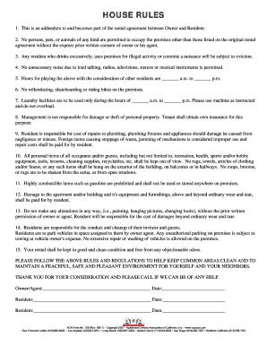 Apartment Rental House Rules Addendum