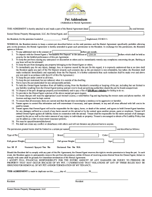 Pet Addendum to Rental Agreement