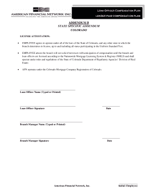 Colorado Loan Officer Compensation Plan Addendum