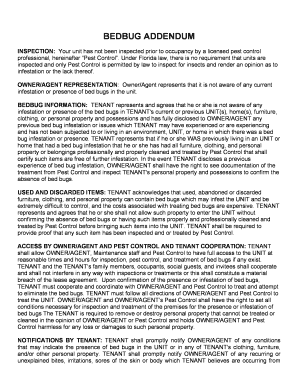 Bedbug Addendum to Lease Agreement
