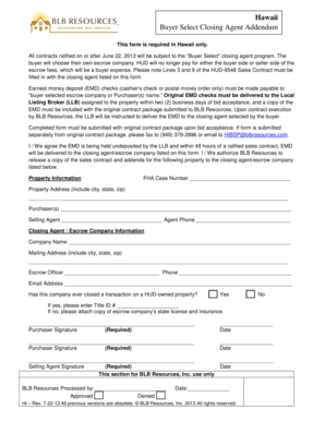 Hawaii Buyer Select Closing Agent Addendum