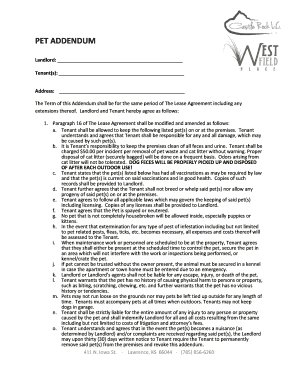Pet Addendum to Lease Agreement