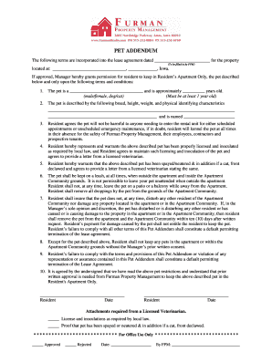 Pet Addendum to Lease Agreement
