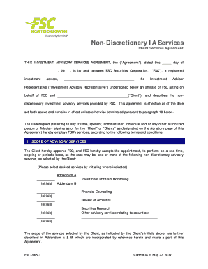 Non-Discretionary Investment Advisory Services Agreement