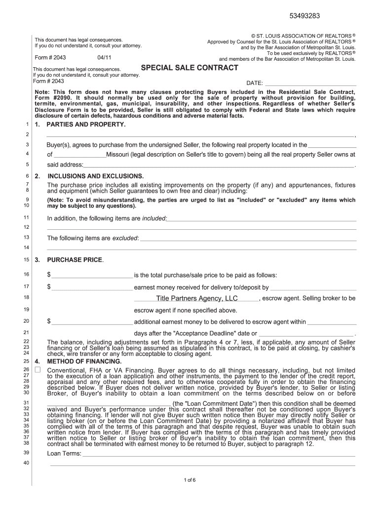 special sale contract form 2043 Preview on Page 1.