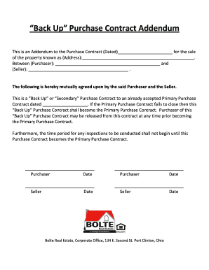 Back Up Purchase Contract Addendum