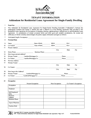 Tenant Information Addendum for Residential Lease