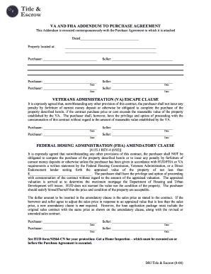 VA and FHA Addendum to Purchase Agreement