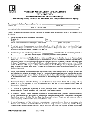 Virginia Pet Addendum to Lease Agreement