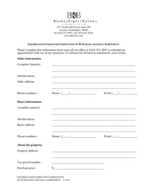 Information Form for Completion of Purchase and Sale Agreement