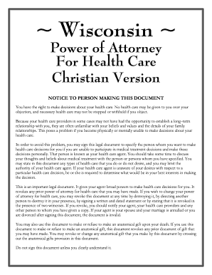 BWisconsinb Power of Attorney For Health Care Christian Version - christlutheran-superior